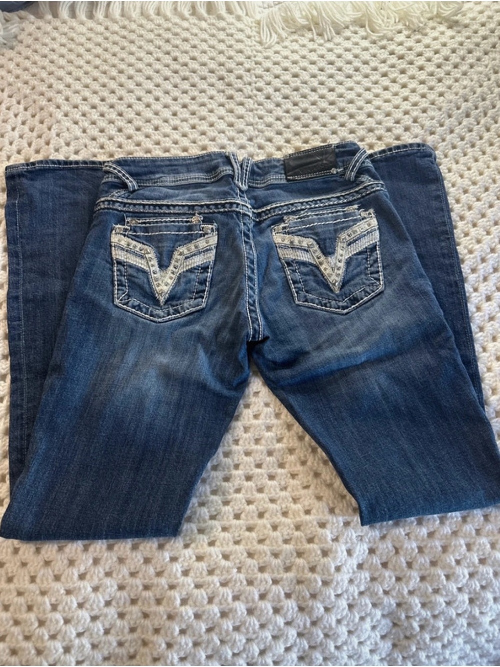 Vigoss Women’s Dark Blue Boot Cut Jeans with Embroidered Pockets